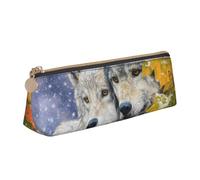 Trousse à crayons triangulaire et pochette cosmétique en cuir PVC avec fermeture éclair pour l'école, le bureau, les voyages, Animaux loup, One Size, Cartable