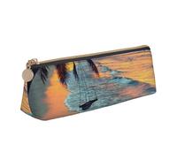 Trousse à crayons triangulaire et pochette cosmétique en cuir PVC avec fermeture éclair pour l'école, le bureau, les voyages, Coco Beach Sunset Hamac, One Size, Cartable
