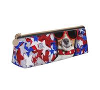 Trousse à crayons triangulaire et trousse à cosmétiques en cuir PVC avec fermeture éclair pour l'école, le bureau, les voyages, Chiot drapeau des États-Unis, One Size, Cartable