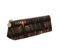 Trousse à crayons triangulaire et trousse à maquillage en cuir PVC avec fermeture éclair pour l'école, le bureau, les voyages, Bibliothèque mystérieuse de la librairie, One Size, Cartable