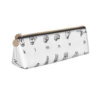 Trousse à crayons triangulaire et trousse à maquillage en cuir PVC avec fermeture éclair pour l'école, le bureau, les voyages, Langue des signes de l'alphabet., One Size, Cartable