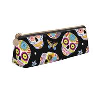 Trousse à crayons triangulaire et trousse à maquillage en cuir PVC avec fermeture éclair pour l'école, le bureau, les voyages, Sugar Skulls Butterfly, One Size, Cartable