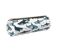 Trousse à crayons triangulaire, motif requin avec différents gestes imprimés, grande capacité, organiseur de papeterie élégant, doré, One Size, Organiseur de sac