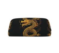 Trousse à crayons tridimensionnelle en cuir avec fermeture éclair dragon jaune doré chinois, simple et élégante, tendance et pratique, Argenté., Taille unique, Cartable