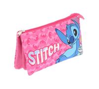 Trousse à crayons triple Disney Stitch -rose - 3 compartiments - Fermeture éclair - 22 x 11 cm - Couleur:Rose Taille:Taille Unique