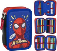 Trousse à crayons triple Spider-Man bleu 12,5 x 6,5 x 19,5 cm