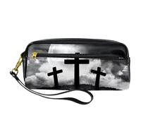 Trousse à crayons, trois croix sur une colline effrayante, pochette en cuir synthétique avec fermeture éclair pour garçons et filles, fournitures scolaires et de bureau