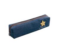 Trousse à Crayons Trousse à Crayons en Toile de Grande capacité avec Badge de Dessin animé, Jolie Pochette à stylos, Fournitures Scolaires, Papeterie, Trousse à Crayons(Dark Blue)