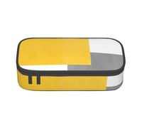 Trousse à Crayons, Trousse à Crayons imprimée de Grande capacité, Porte-Crayon pour Bureau, école,Bloc Géométrique Jaune Gris Blanc