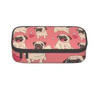 Trousse à Crayons, Trousse à Crayons imprimée de Grande capacité, Porte-Crayon pour Bureau, école,Chien Carlin Coeur Saint Valentin