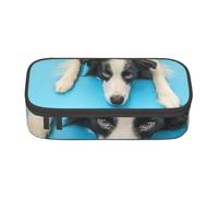 Trousse à Crayons, Trousse à Crayons imprimée de Grande capacité, Porte-Crayon pour Bureau, école,Chiot Drôle Chien Border Collie Fond Bleu