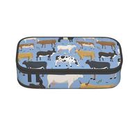 Trousse à Crayons, Trousse à Crayons imprimée de Grande capacité, Porte-Crayon pour Bureau, école,Ensemble de taureaux et de Vaches, Animaux de Ferme, mammifères bovins