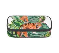 Trousse à Crayons, Trousse à Crayons imprimée de Grande capacité, Porte-Crayon pour Bureau, école,Feuilles Tropicales botaniques de Tigre