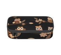 Trousse à Crayons, Trousse à Crayons imprimée de Grande capacité, Porte-Crayon pour Bureau, école,Hiboux Mignons de Dessin animé Marron