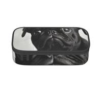 Trousse à Crayons, Trousse à Crayons imprimée de Grande capacité, Porte-Crayon pour Bureau, école,Impression Mignonne de Chien de Carlin Noir
