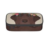 Trousse à Crayons, Trousse à Crayons imprimée de Grande capacité, Porte-Crayon pour Bureau, école,Labrador Chocolat avec Lignes coupées Panneau pour Chien Floral