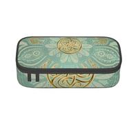 Trousse à Crayons, Trousse à Crayons imprimée de Grande capacité, Porte-Crayon pour Bureau, école,Mandala Celtique Doux Vert Sauge Et Or