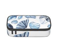 Trousse à Crayons, Trousse à Crayons imprimée de Grande capacité, Porte-Crayon pour Bureau, école,Modèle De Coquillages Bleus sur Blanc