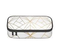Trousse à Crayons, Trousse à Crayons imprimée de Grande capacité, Porte-Crayon pour Bureau, école,Motif géométrique doré avec Reflets Blancs