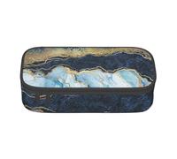 Trousse à Crayons, Trousse à Crayons imprimée de Grande capacité, Porte-Crayon pour Bureau, école,Peinture Abstraite Marbre Bleu pailleté doré