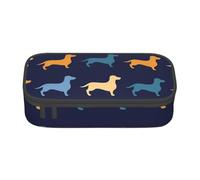 Trousse à Crayons, Trousse à Crayons imprimée de Grande capacité, Porte-Crayon pour Bureau, école,Teckel Bleu Orange Chien