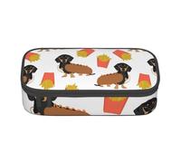 Trousse à Crayons, Trousse à Crayons imprimée de Grande capacité, Porte-Crayon pour Bureau, école,Teckel Hot Dog Et Frites Nourriture Drôle Mignonne