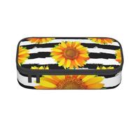 Trousse à Crayons, Trousse à Crayons imprimée de Grande capacité, Porte-Crayon pour Bureau, école,Tournesols sur Fond de Rayures Noires et Blanches