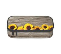 Trousse à Crayons, Trousse à Crayons imprimée de Grande capacité, Porte-Crayon pour Bureau, école,Tournesol sur Bois Rustique