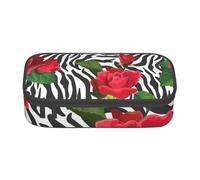 Trousse à Crayons, Trousse à Crayons imprimée de Grande capacité, Porte-Crayon pour Bureau, école,Zèbre Animal Fleur Rouge