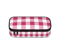 Trousse à crayons vichy rose de grande capacité, organiseur de papeterie, sac de rangement léger et durable pour filles et garçons