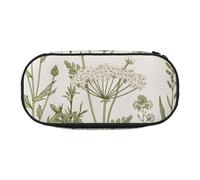 Trousse à crayons vintage avec bordure florale, herbes et fleurs sauvages, style botanique, gravure, végétation des champs, trousse à crayons portable avec fermeture éclair, trousse à cosmétiques