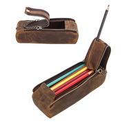 Trousse à crayons vintage en cuir synthétique pour crayons, artistes, hommes d'affaires, papeterie, stylo signature, trombone, règle, ciseaux, café, Refer to , Unisexe
