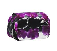 Trousse à Crayons Violette à Motif de Fleur d'orchidée Calme, Organiseur de Papeterie Portable à Double Couche