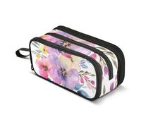 Trousse à crayons violette et rose, grande capacité pour garçons et filles, 3 compartiments, pour étudiants, papeterie, marqueur pour l'école, le bureau, le travail, Feuille de fleurs violettes et