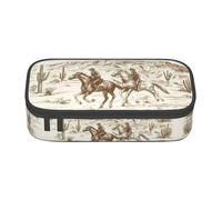 Trousse à crayons West Desert Cactus avec Cowboys Riding Horses Grande capacité Trousse de rangement avec fermeture éclair pour garçons filles étudiants école, Noir , Taille unique, Valise