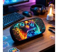Trousse à crayons zippée avec imprimé de manette de jeu néon, pochette de papeterie portable pour fournitures scolaires des adolescents joueurs Polyester