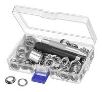 Trousse à ?illets Outils 10mm Metal Ensembles Oeillets 100 Set Kit de Grommets Eyelets Kit pour Toile Bache Tente de Réparation Argent (2/5 Pouce)