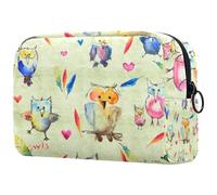 Trousse à maquillage aquarelle avec motif hiboux mignons pour femme, trousse de toilette de voyage, grande pochette de maquillage pratique avec fermeture éclair, multicolore,