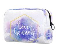 Trousse à maquillage aquarelle Love Yourself pour femme, trousse de toilette de voyage, grande pochette de maquillage pratique avec fermeture éclair, multicolore, 18.5x7.5x13cm/7.3x3x5.1in, Trousse de