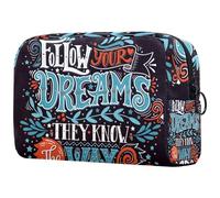 Trousse à maquillage avec citation « Follow Your Dream » pour femme, trousse de toilette de voyage, grande pochette de maquillage pratique avec fermeture éclair, multicolore,
