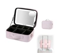 Trousse À Maquillage avec Éclairage LED Sac Organisateur De Maquillage avec Grand Miroir Éclairé 3 Modes De Couleur Luminosité Réglable, Étanche en Cuir PU Makeup Travel Train Case