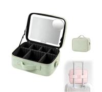 Trousse À Maquillage avec Éclairage LED Sac Organisateur De Maquillage avec Grand Miroir Éclairé 3 Modes De Couleur Luminosité Réglable, Étanche en Cuir PU Makeup Travel Train Case