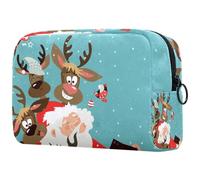 Trousse à maquillage avec fermeture éclair - Motif Père Noël et rennes prenant des selfies - Pour femme, multicolore, 18.5x7.5x13cm/7.3x3x5.1in, Trousse de toilette
