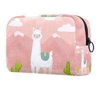 Trousse à maquillage avec fermeture éclair pour femme Motif alpaga lama et cactus derrière la montagne, multicolore, 18.5x7.5x13cm/7.3x3x5.1in, Trousse de toilette