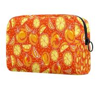 Trousse à maquillage avec fermeture éclair pour femme Motif clémentine Jaune Orange, multicolore, 18.5x7.5x13cm/7.3x3x5.1in, Trousse de toilette