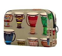 Trousse à maquillage avec illustration de djembé ethnique pour femme, trousse de toilette de voyage, grande pochette de maquillage pratique avec fermeture éclair, multicolore,