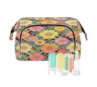 Trousse à maquillage de voyage avec fermeture éclair Motif floral rose, jaune et orange