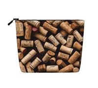 Trousse à maquillage en faux lin avec imprimé vin Cork01 pour femme, grande capacité, parfaite pour les voyages et un usage quotidien, Noir , Taille unique