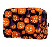 Trousse à maquillage en forme de citrouille d'Halloween avec chapeau de sorcière pour femme, trousse de toilette de voyage, grande pochette de maquillage pratique avec fermeture éclair, multicolore,