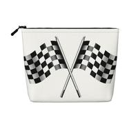 Trousse à maquillage en imitation lin avec drapeaux à carreaux de grande capacité, idéale pour diverses occasions